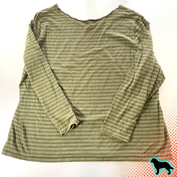 JMS Just My Size Army Green Striped Shirt Top with Distressed Collar Size 3X 22 - Picture 2 of 3